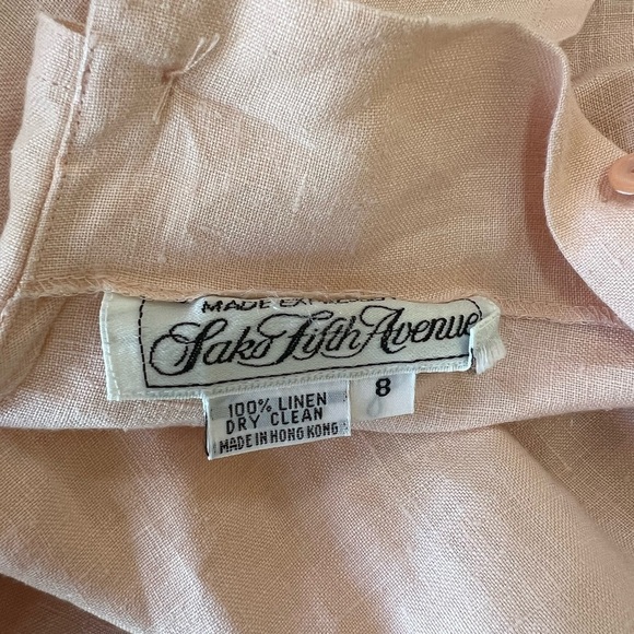 Saks Fifth Avenue Vintage 100% Linen Button-Up Short Sleeved Peach Blouse, 8 - Picture 4 of 5